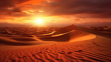 Sunset in the desert with sand dunes. 3d renderingの素材