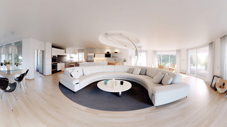 Interior of a modern living room with a sofa and a coffee tableの素材