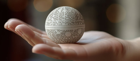 Close up of woman's hand holding a decorative ball. Selective focus.の素材