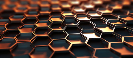 3d rendering of abstract metallic background with hexagons. 3d render illustrationの素材