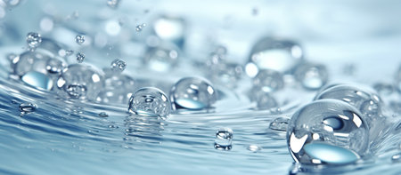 Water drops on blue background. 3d rendering, 3d illustration.の素材