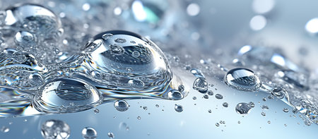 Water drops on blue background. 3d rendering, 3d illustration.の素材