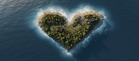 Heart shaped island in the middle of the sea. 3d renderingの素材