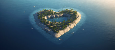 Heart shaped island in the middle of the sea. 3d renderingの素材