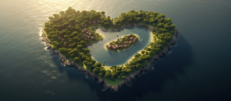 Heart shaped island in the middle of the sea. 3d renderingの素材