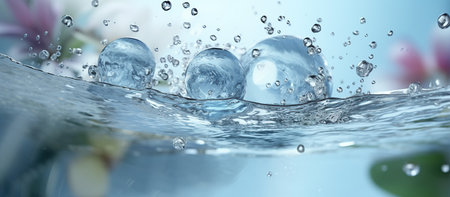 Water drops in water. 3d rendering, 3d illustration.の素材