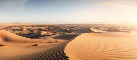 Panoramic view of the sand dunes in the Sahara desertの素材