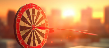 Darts target on the background of the city. 3d renderingの素材