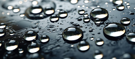 Water drops on a black background. Shallow depth of field.の素材