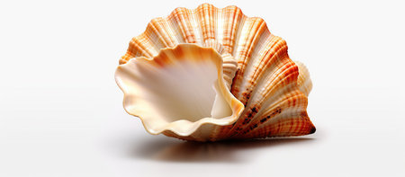 Seashell on a white background. 3d rendering. Computer digital drawing.の素材