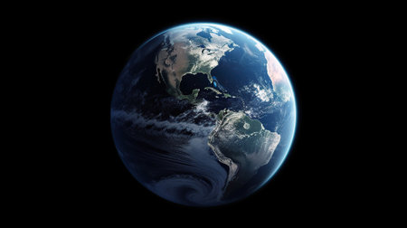 View of the planet Earth from space during a sunrise 3D renderingの素材