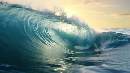 Beautiful ocean wave at sunset time. 3d render illustration.の素材