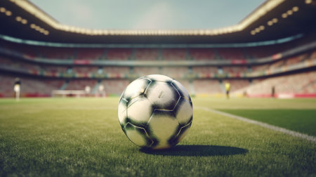 Soccer ball on the field. 3d rendering toned imageの素材