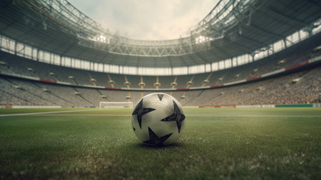 Soccer ball on the field of stadium. 3D Renderingの素材