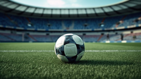 Soccer ball on the field. 3d rendering. Virtual reality.の素材