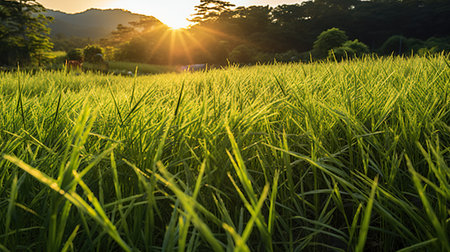 Rice field at sunset in the morning, Chiang Mai, Thailandの素材
