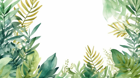 Watercolor tropical leaves background. Hand painted watercolor illustration for your designの素材