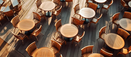 Tables and chairs in a terrace of a restaurant. 3d renderingの素材