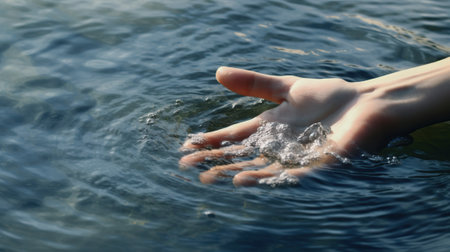 Close-up of the hand of a girl drowning in the waterの素材