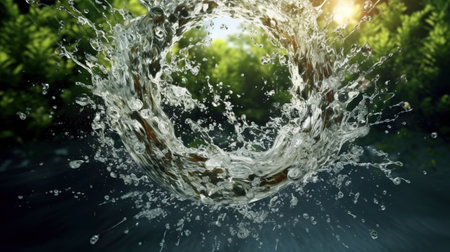 Water splash on nature background. 3d rendering and 3d illustration.の素材