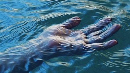 Hands of a drowning man in the water. 3d renderingの素材