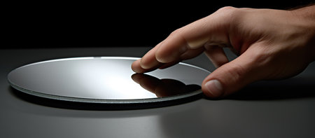 Close-up of a hand turning on a CD/DVD playerの素材