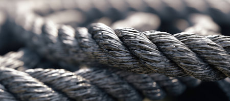 Close up of a thick black rope with a shallow depth of fieldの素材