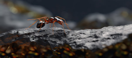 3d render of an ant on a rock. 3d illustrationの素材