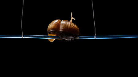 Snail on a black background. Studio shot. Shallow depth of field.の素材