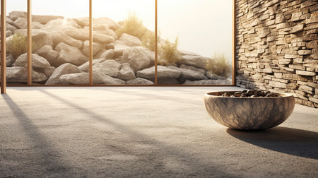 wooden bowl with coffee beans in front of the window. 3d renderingの素材