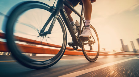 Cyclist riding a bicycle on the bridge, motion blur.の素材