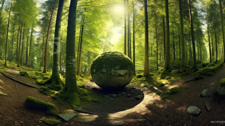 Big stone in the forest. 3D rendering. High quality photoの素材