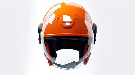 Orange helmet on a white background. 3d rendering. Computer digital drawing.の素材
