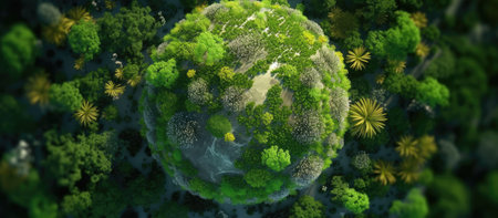 3d render of planet earth surrounded by green trees in the forestの素材