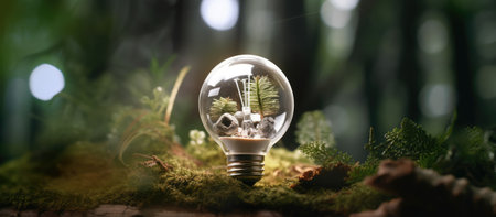 Light bulb in the forest. Eco concept. 3d rendering.の素材