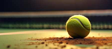 Tennis ball on the court. Close-up. Selective focus.の素材