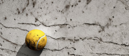 Tennis ball on the cement wall. Close-up view.の素材