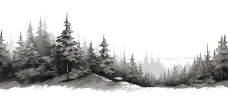 Foggy forest in the mountains on a white background. Vector illustrationの素材