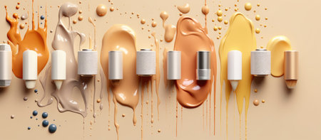 3d render of nail polish and nail polish splashes on beige backgroundの素材