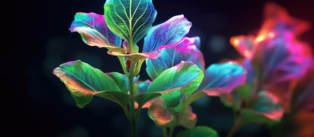 3D Illustration of a Colorful Plant in the Dark Backgroundの素材