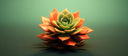 Succulent plant 3d render illustration on dark green background.の素材