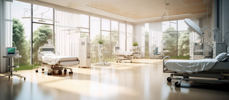 Interior of modern hospital ward with equipment and patient bed. 3d renderingの素材