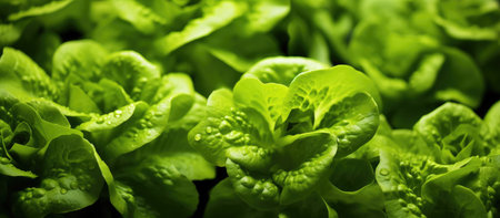 Close up of fresh green lettuce growing in hydroponic vegetable gardenの素材