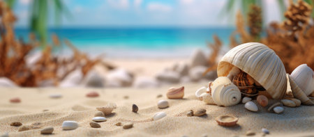 Seashells on the beach. Seascape background.の素材