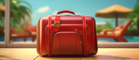Luggage on the beach background. 3d illustration. Travel concept.の素材
