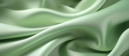 Closeup of rippled green satin fabric, abstract backgroundの素材
