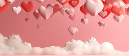 Valentine's day background with hearts and clouds 3d renderingの素材