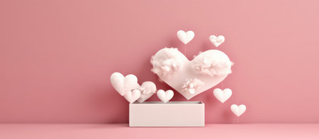 Valentine's Day background with white hearts and podium. 3D Renderの素材