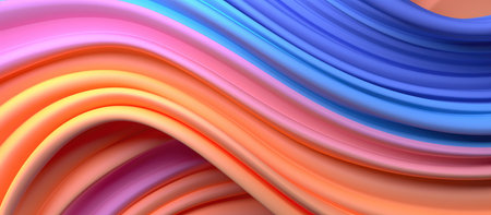 3d render of abstract multicolored background with smooth flowing linesの素材