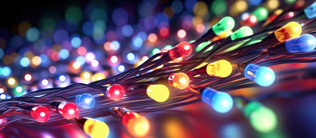 Colorful christmas lights on a black background. 3d renderingの素材